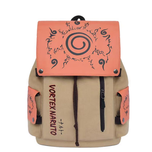 Naruto Drawstring Flap Backpack, Anime Nine Tails Seal Canvas School Laptop Backpack