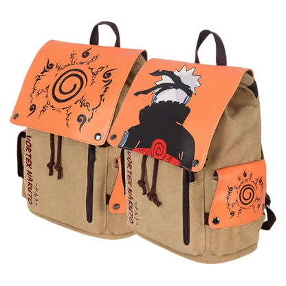 Naruto Drawstring Flap Backpack, Anime Nine Tails Seal Canvas School Laptop Backpack