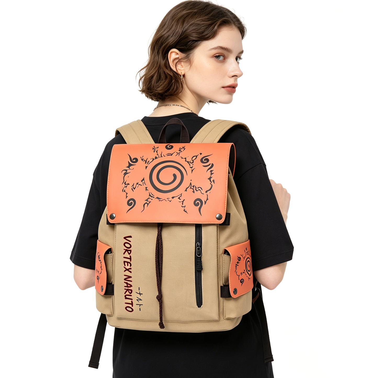 Naruto Drawstring Flap Backpack, Anime Nine Tails Seal Canvas School Laptop Backpack