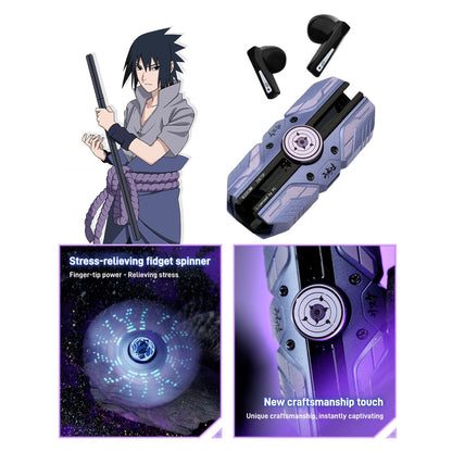 Naruto Sasuke Uchiha Chidori Fidget Spinner TWS Wireless Earbuds, Slide Case Bluetooth 5.3 Gaming Headphones with LED Light