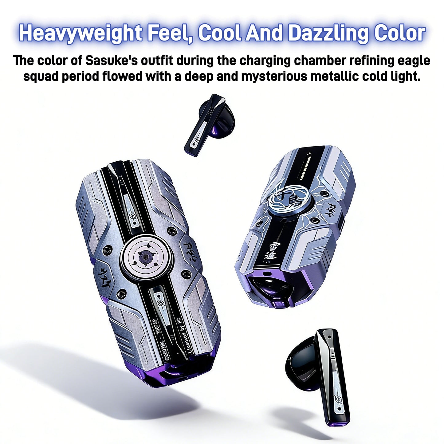 Naruto Sasuke Uchiha Chidori Fidget Spinner TWS Wireless Earbuds, Slide Case Bluetooth 5.3 Gaming Headphones with LED Light