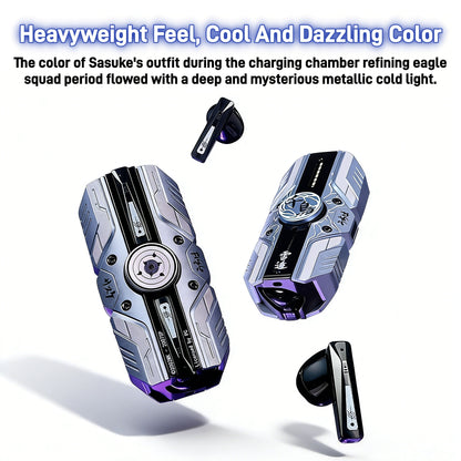 Naruto Sasuke Uchiha Chidori Fidget Spinner TWS Wireless Earbuds, Slide Case Bluetooth 5.3 Gaming Headphones with LED Light