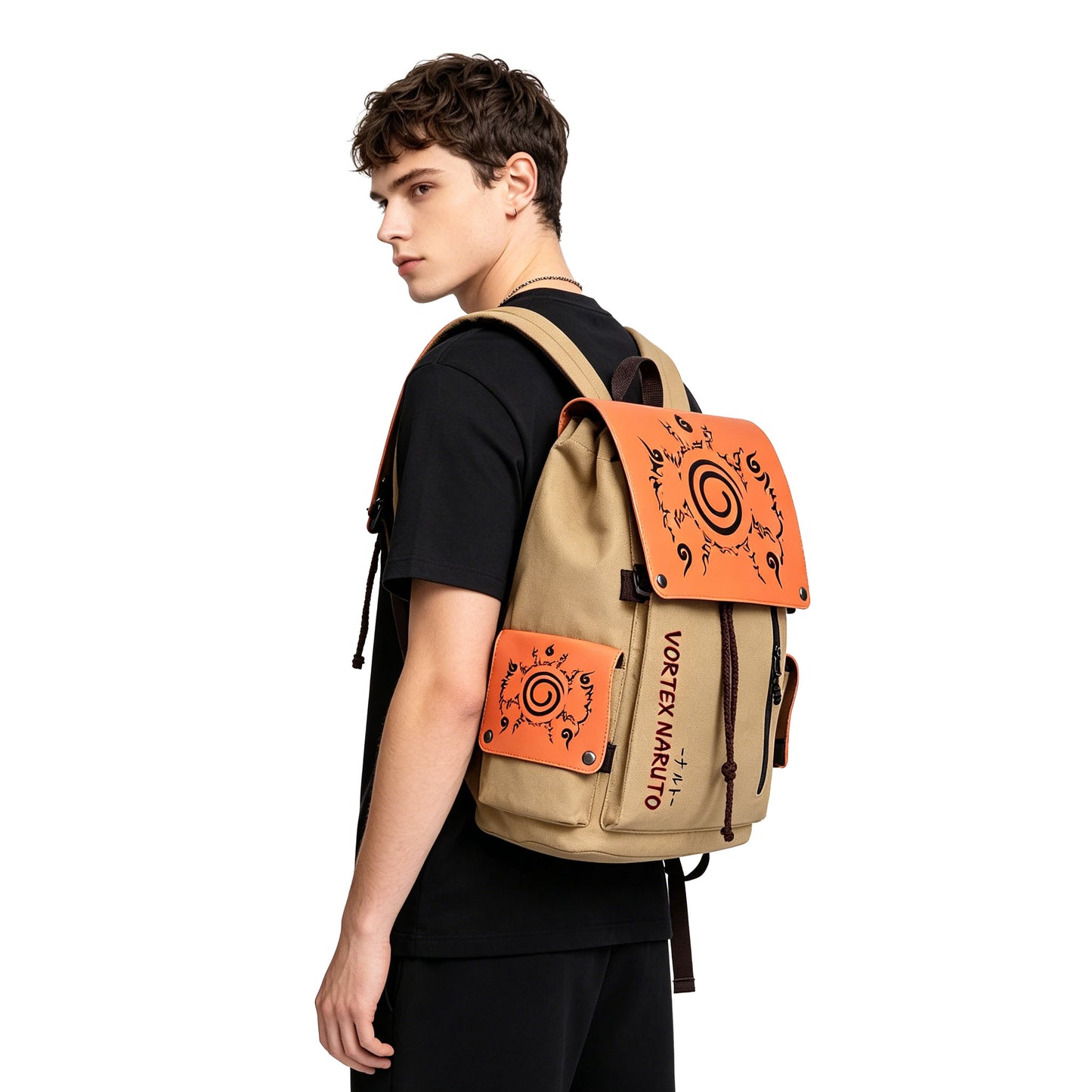 Naruto Drawstring Flap Backpack, Anime Nine Tails Seal Canvas School Laptop Backpack