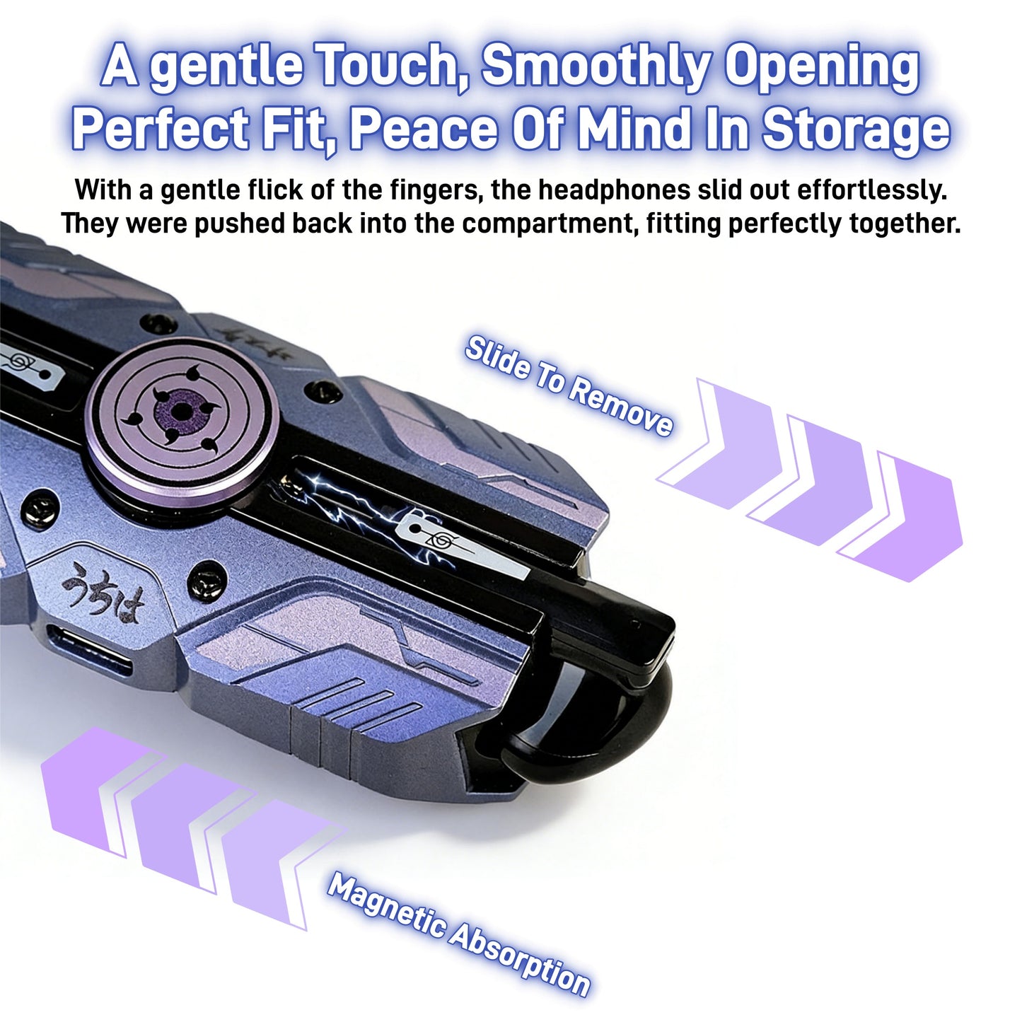 Naruto Sasuke Uchiha Chidori Fidget Spinner TWS Wireless Earbuds, Slide Case Bluetooth 5.3 Gaming Headphones with LED Light