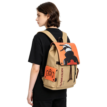 Naruto Drawstring Flap Backpack, Anime Nine Tails Seal Canvas School Laptop Backpack