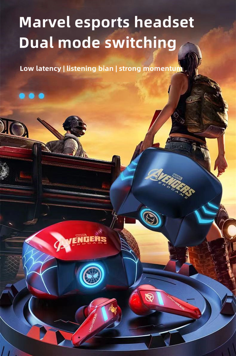 Marvel Spider-Man Iron Man RGB Gaming TWS Bluetooth 5.0 Earbuds, Low Latency Dual Mode Wireless Earphones with LED Breathing Light