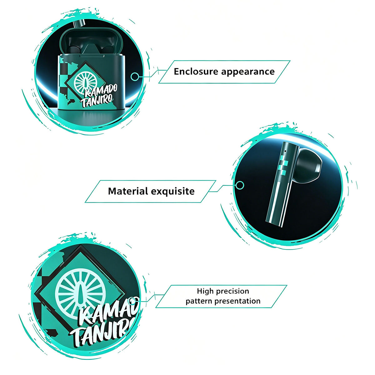Demon Slayer Kamado Tanjiro Kamado Nezuko Anime True Wireless Bluetooth Earbuds, Bluetooth 5.2 Semi In Ear Earphones with Charging Case