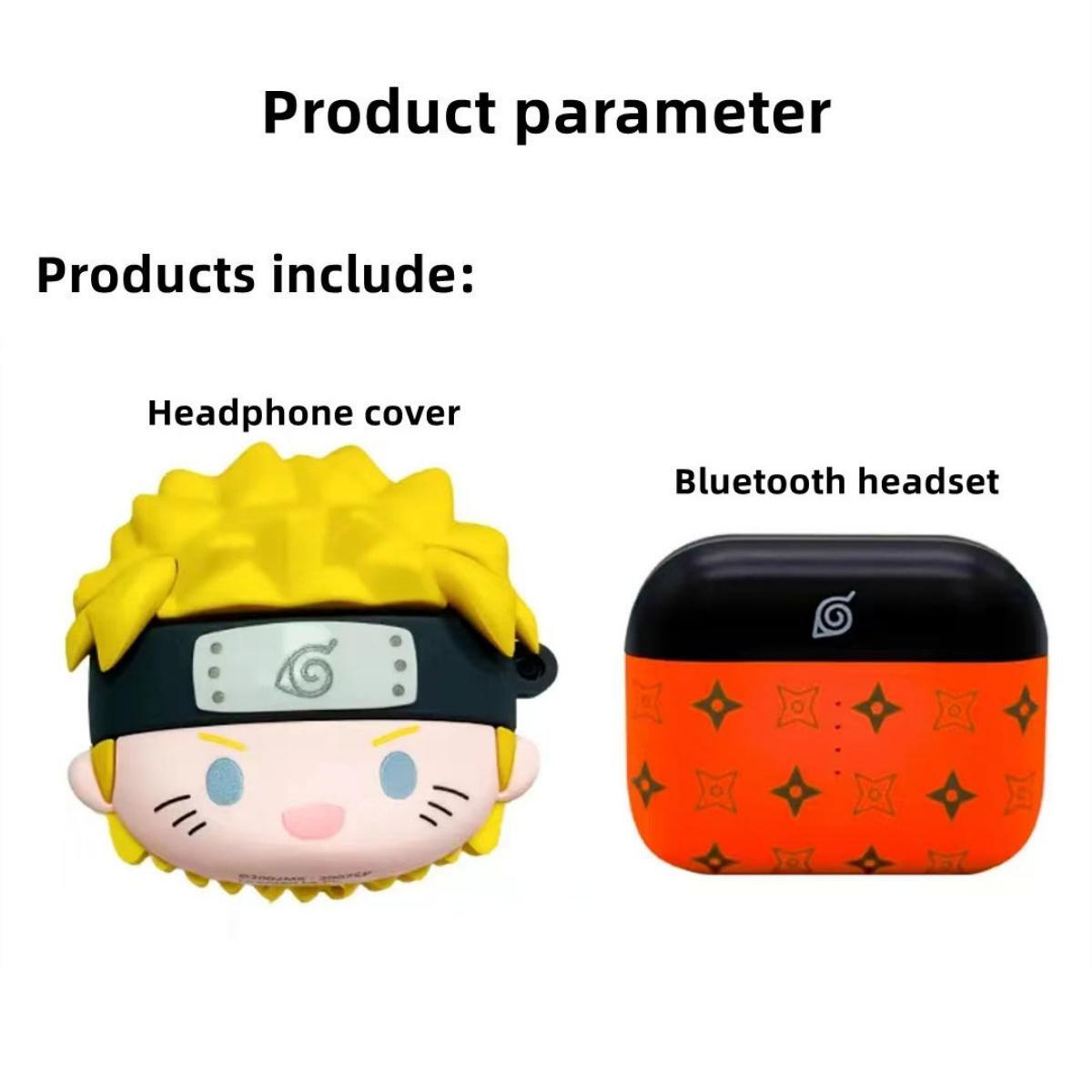 Naruto Anime TWS Bluetooth 5.3 Earbuds, Hidden Leaf Symbol Wireless Earphones with Naruto Silicone Protective Case