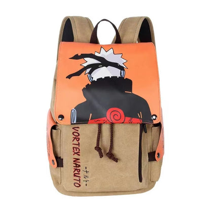 Naruto Drawstring Flap Backpack, Anime Nine Tails Seal Canvas School Laptop Backpack