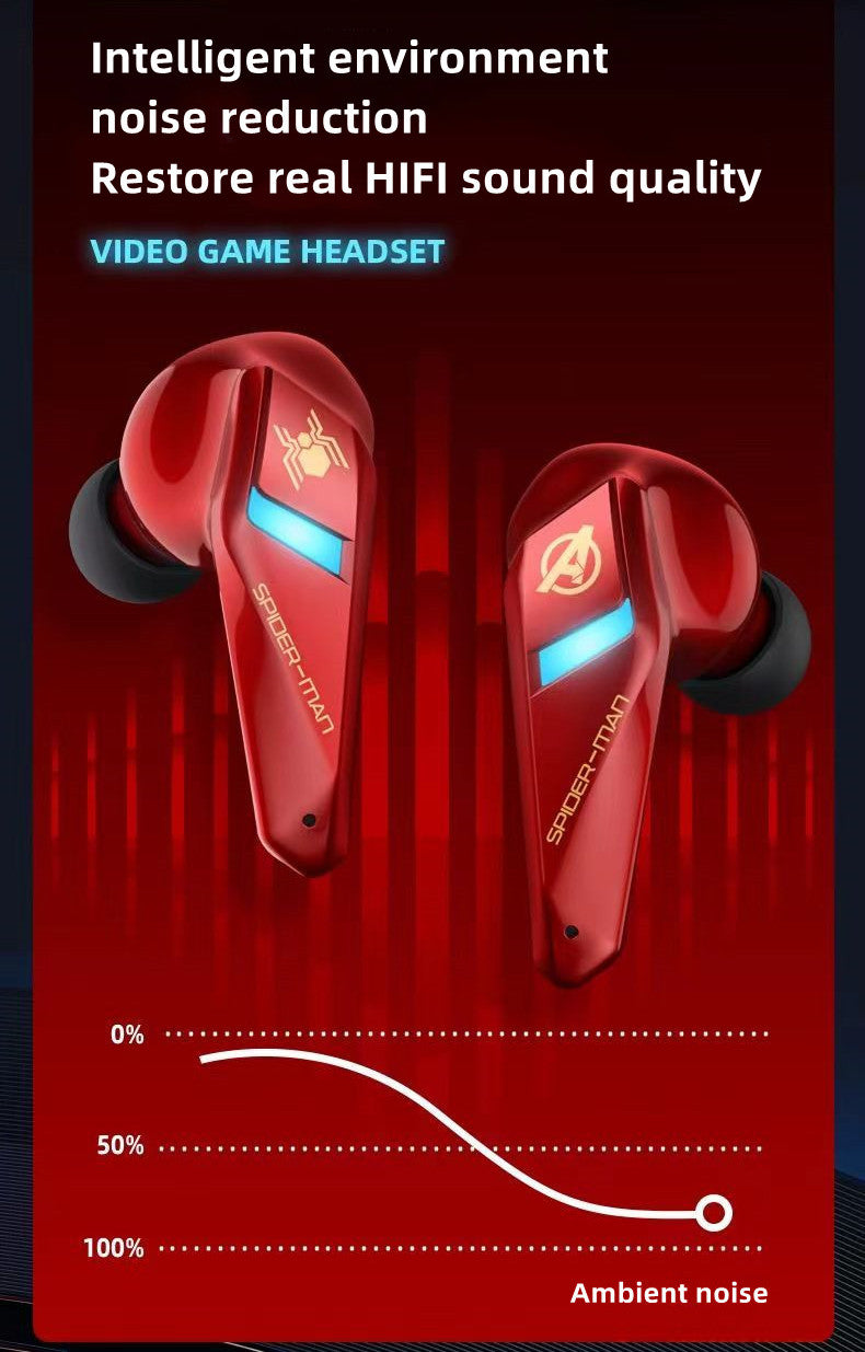 Marvel Spider-Man Iron Man RGB Gaming TWS Bluetooth 5.0 Earbuds, Low Latency Dual Mode Wireless Earphones with LED Breathing Light