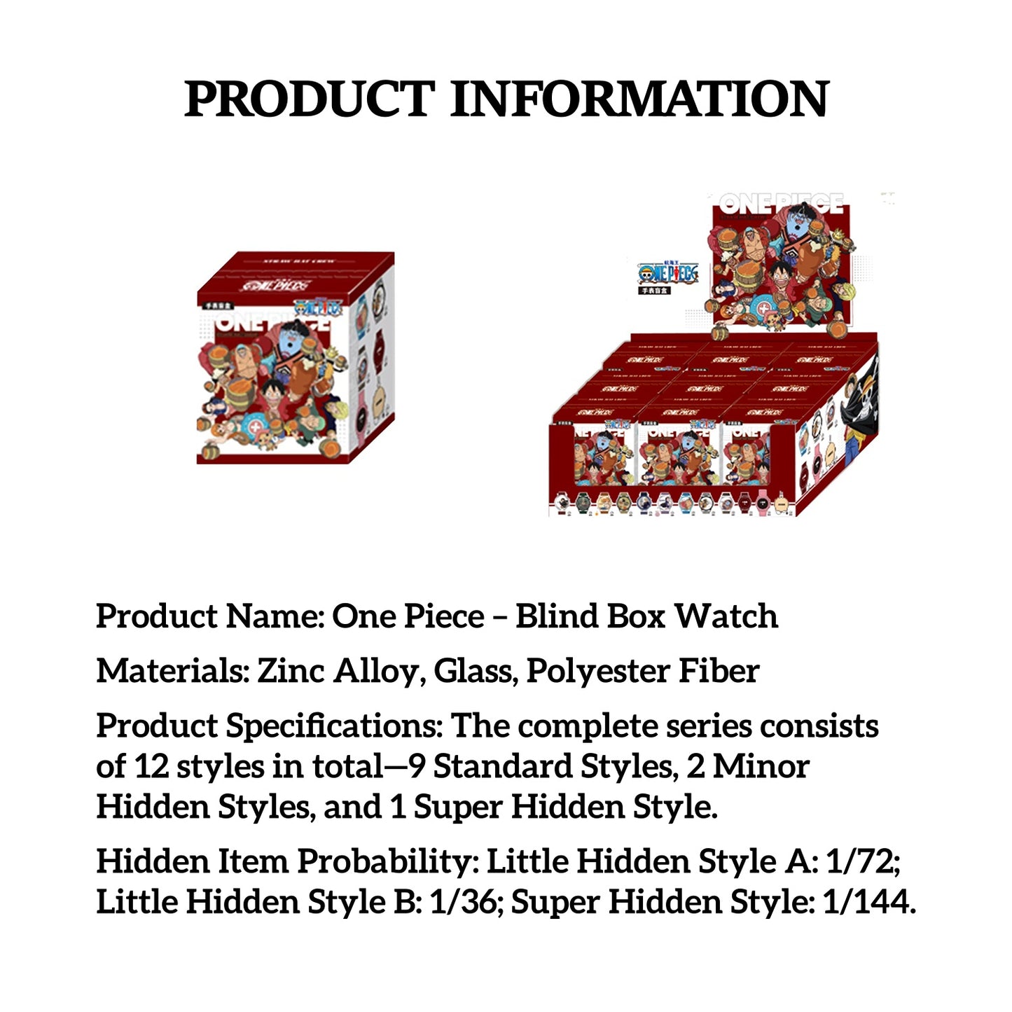 One Piece Monkey D Luffy Roronoa Zoro Anime Blind Box Wrist Watch, Straw Hat Crew Analog Quartz Watch Collectible Mystery Box Gift