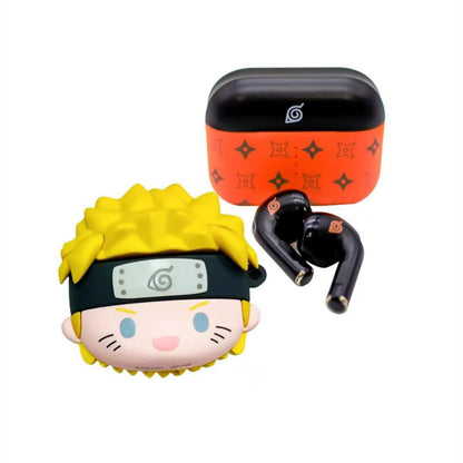 Naruto Anime TWS Bluetooth 5.3 Earbuds, Hidden Leaf Symbol Wireless Earphones with Naruto Silicone Protective Case