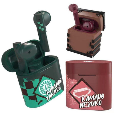Demon Slayer Kamado Tanjiro Kamado Nezuko Anime True Wireless Bluetooth Earbuds, Bluetooth 5.2 Semi In Ear Earphones with Charging Case