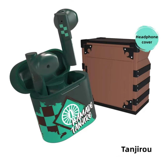 Demon Slayer Kamado Tanjiro Kamado Nezuko Anime True Wireless Bluetooth Earbuds, Bluetooth 5.2 Semi In Ear Earphones with Charging Case