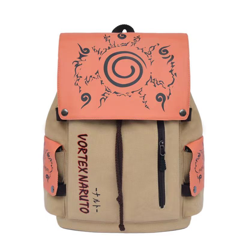 Naruto Drawstring Flap Backpack, Anime Nine Tails Seal Canvas School Laptop Backpack