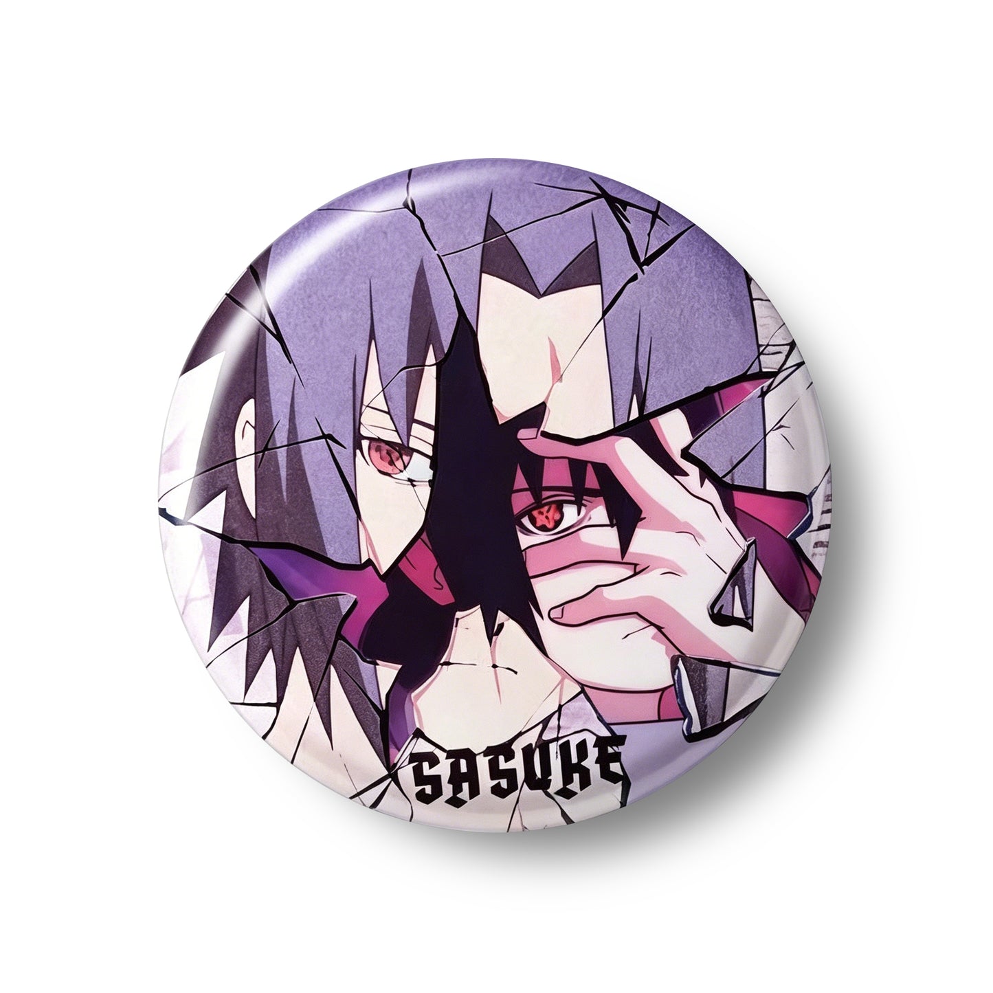 Naruto Sasuke Shattered Crack Anime Button Pins, Round Metal Lapel Brooch Badges for Backpack Clothing Decor