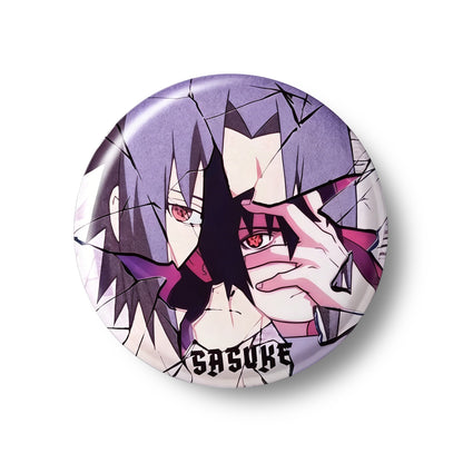 Naruto Sasuke Shattered Crack Anime Button Pins, Round Metal Lapel Brooch Badges for Backpack Clothing Decor