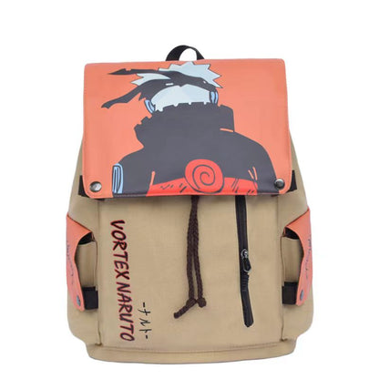 Naruto Drawstring Flap Backpack, Anime Nine Tails Seal Canvas School Laptop Backpack