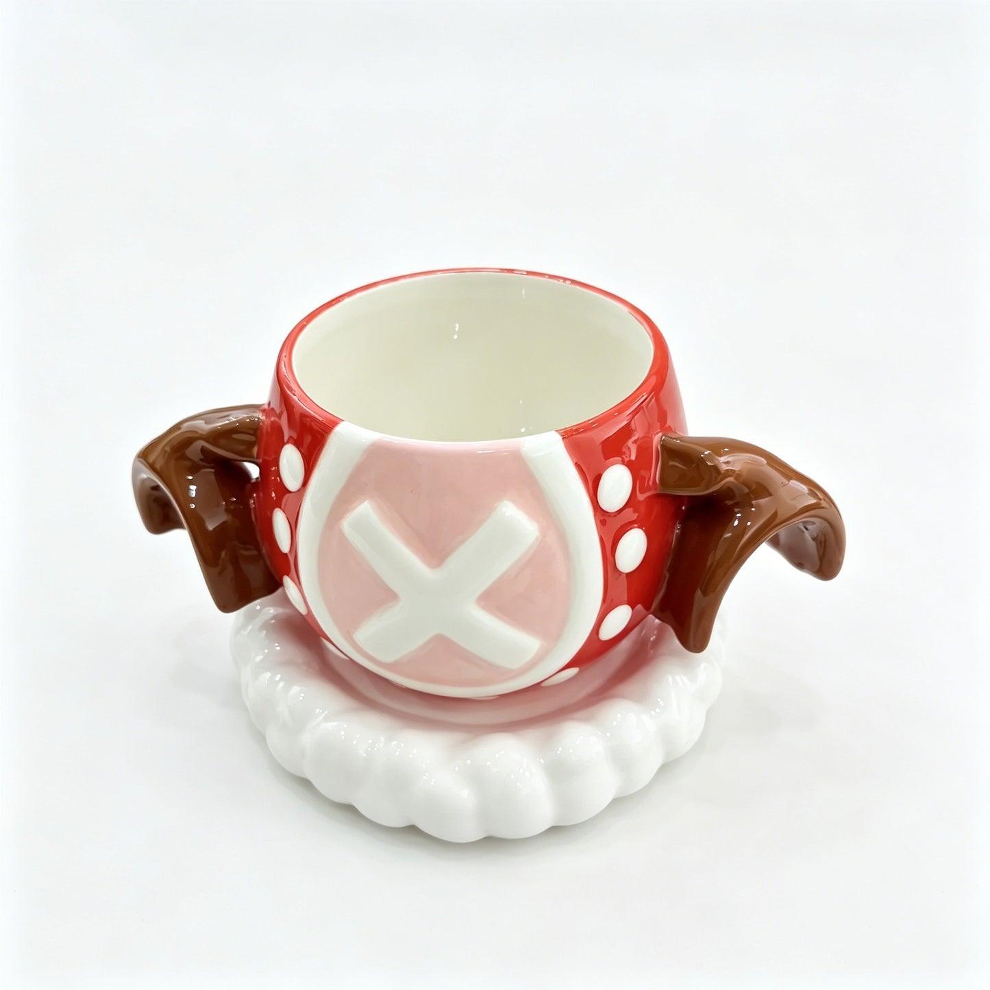 One Piece Tony Tony Chopper Christmas 3D Embossed Ceramic Mug With Coaster, Reindeer Antler Handle Anime Xmas Gift Coffee Cup Set