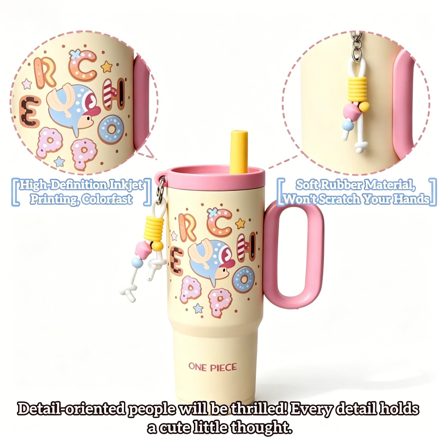 One Piece Tony Tony Chopper Luffy Large Handle Insulated Tumbler, 720ml 304 Stainless Steel Cold Hot Water Bottle With Straw & Tea Infuser