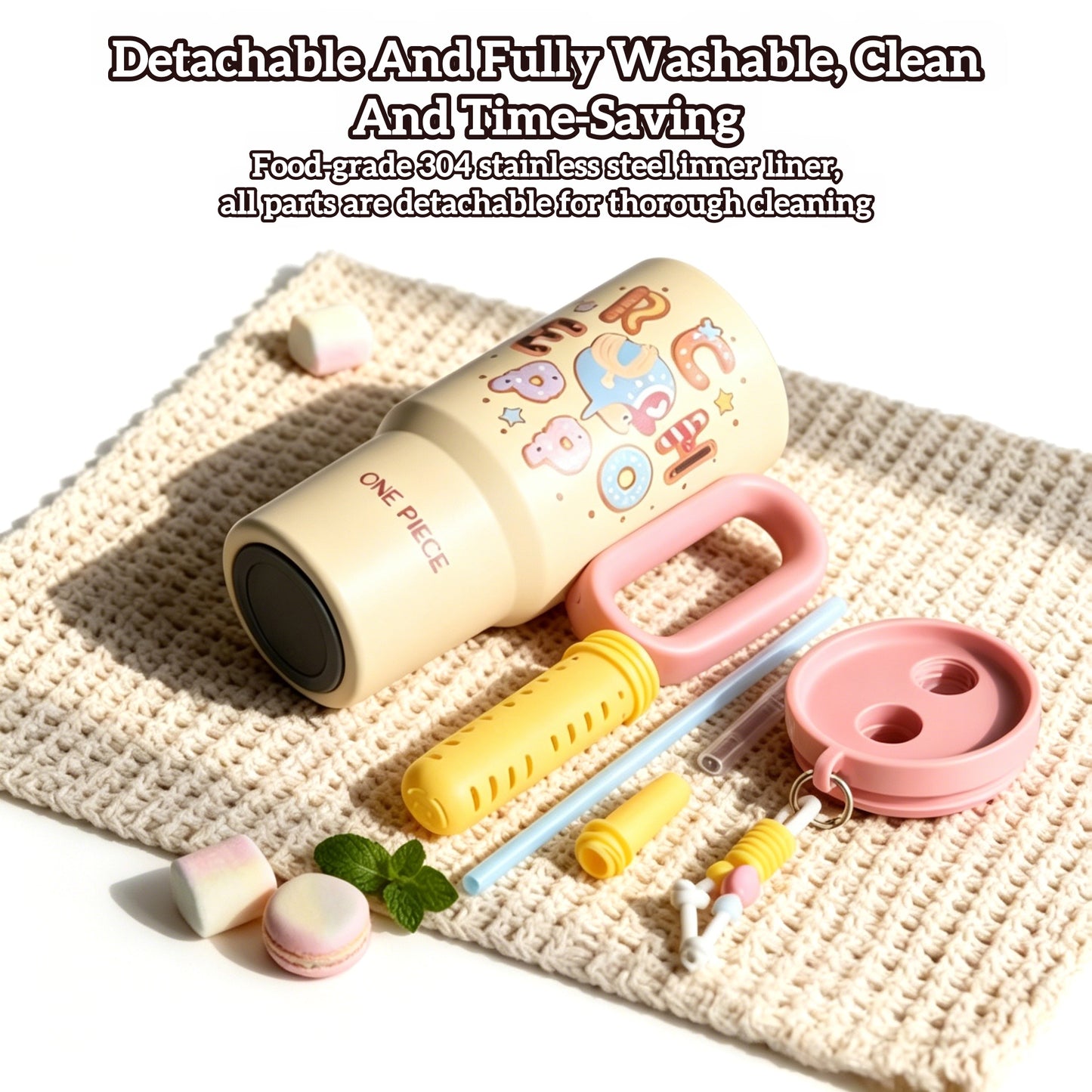 One Piece Tony Tony Chopper Luffy Large Handle Insulated Tumbler, 720ml 304 Stainless Steel Cold Hot Water Bottle With Straw & Tea Infuser