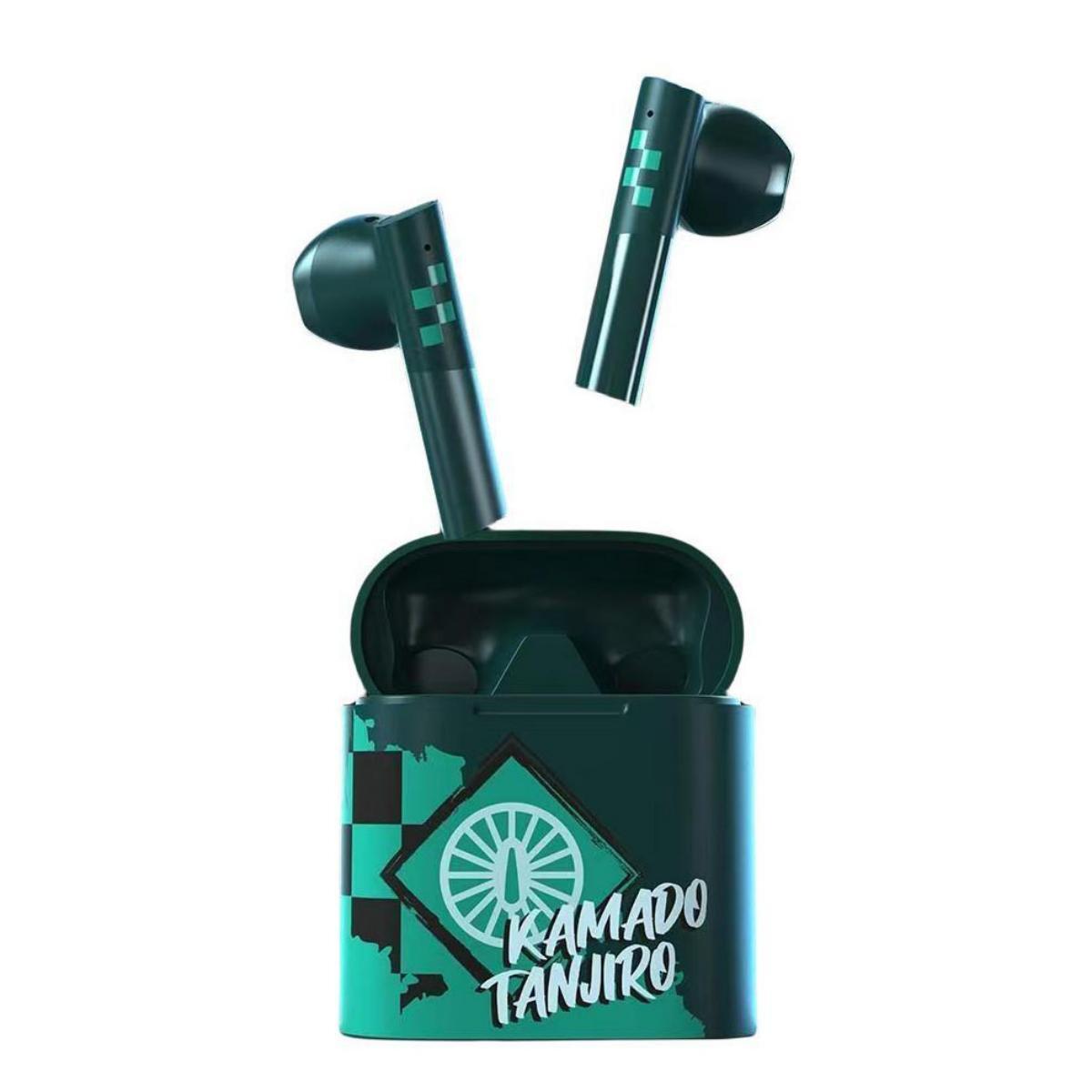 Demon Slayer Kamado Tanjiro Kamado Nezuko Anime True Wireless Bluetooth Earbuds, Bluetooth 5.2 Semi In Ear Earphones with Charging Case