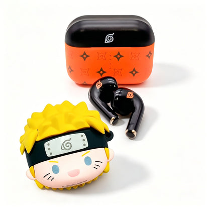 Naruto Anime TWS Bluetooth 5.3 Earbuds, Hidden Leaf Symbol Wireless Earphones with Naruto Silicone Protective Case