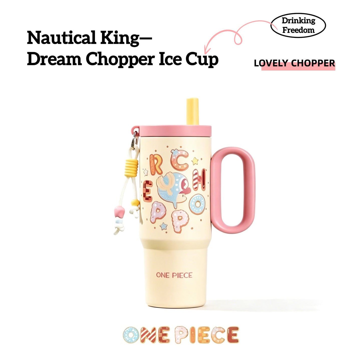 One Piece Tony Tony Chopper Luffy Large Handle Insulated Tumbler, 720ml 304 Stainless Steel Cold Hot Water Bottle With Straw & Tea Infuser