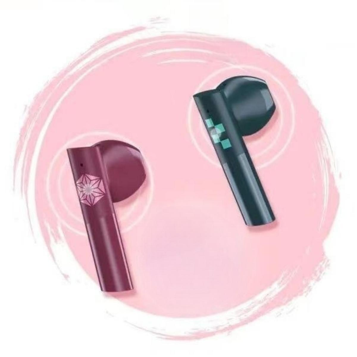Demon Slayer Kamado Tanjiro Kamado Nezuko Anime True Wireless Bluetooth Earbuds, Bluetooth 5.2 Semi In Ear Earphones with Charging Case
