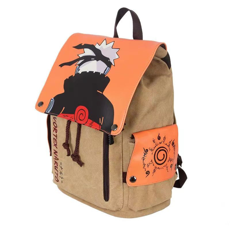 Naruto Drawstring Flap Backpack, Anime Nine Tails Seal Canvas School Laptop Backpack