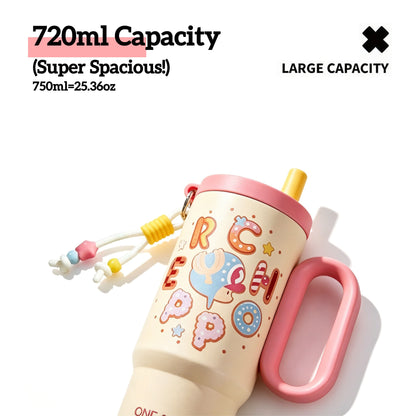 One Piece Tony Tony Chopper Luffy Large Handle Insulated Tumbler, 720ml 304 Stainless Steel Cold Hot Water Bottle With Straw & Tea Infuser