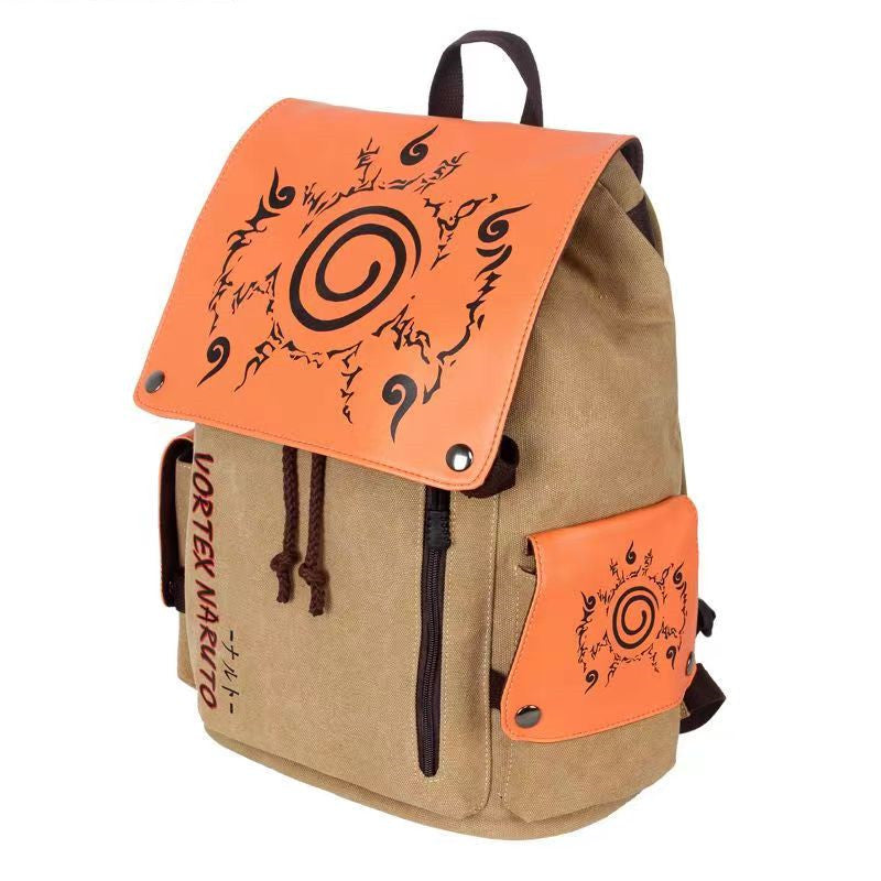 Naruto Drawstring Flap Backpack, Anime Nine Tails Seal Canvas School Laptop Backpack