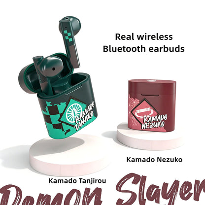 Demon Slayer Kamado Tanjiro Kamado Nezuko Anime True Wireless Bluetooth Earbuds, Bluetooth 5.2 Semi In Ear Earphones with Charging Case